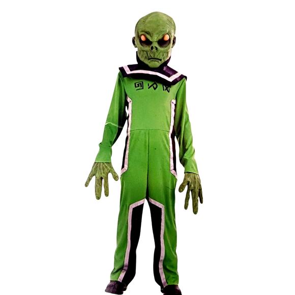 Alien Costume CHILD Sz L 12-14 LIGHTS UP Space Creature w Batteries REALISTIC!! - Picture 1 of 16